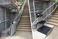 Platform lift in a residential neighborhood on a sloped site (2).