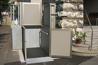 Garaventa Lift vertical platform lift opal open outside in germany